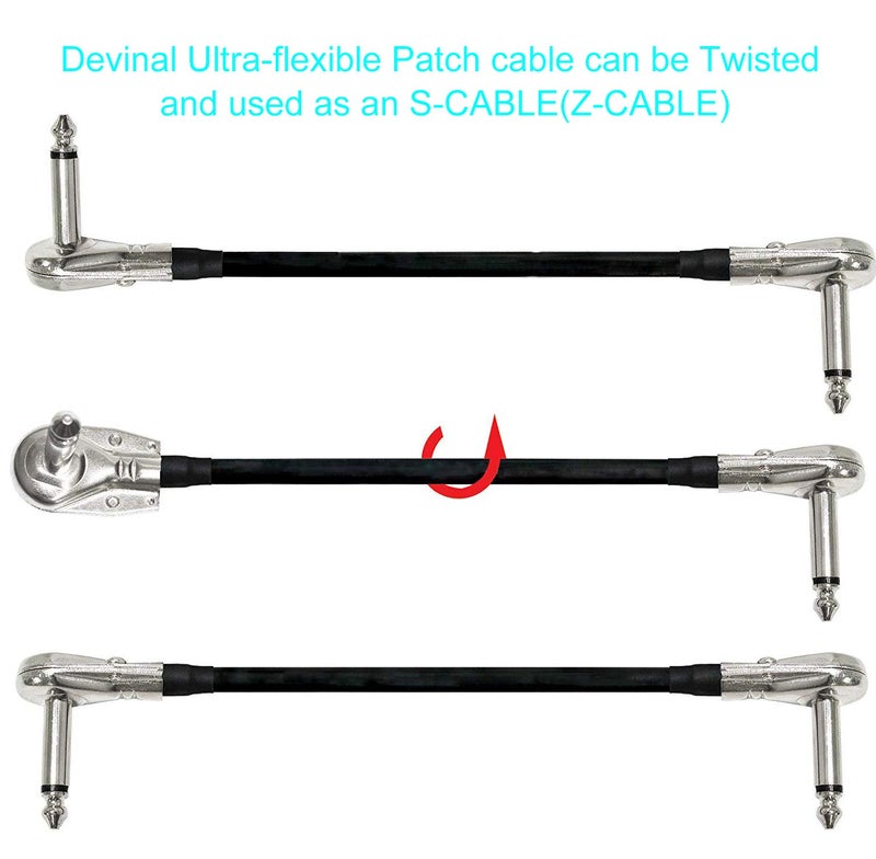 Devinal Guitar Patch Cable 12 inch, Instrument Effects Adapter Set 3 Pack, Pedal Boards Cord 1 feet kit, 1/4 Mono Right Angle Pancake Type Connectors, Ts Low-Profile Plug - Image 2